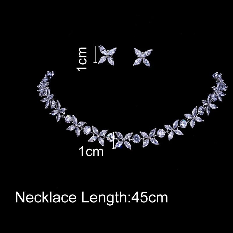 Parure de Bijoux de Luxe Femme – Collier et Boucles d’Oreilles en Cristaux Zirconium | Élégance Brillante pour Mariage ou Soirée