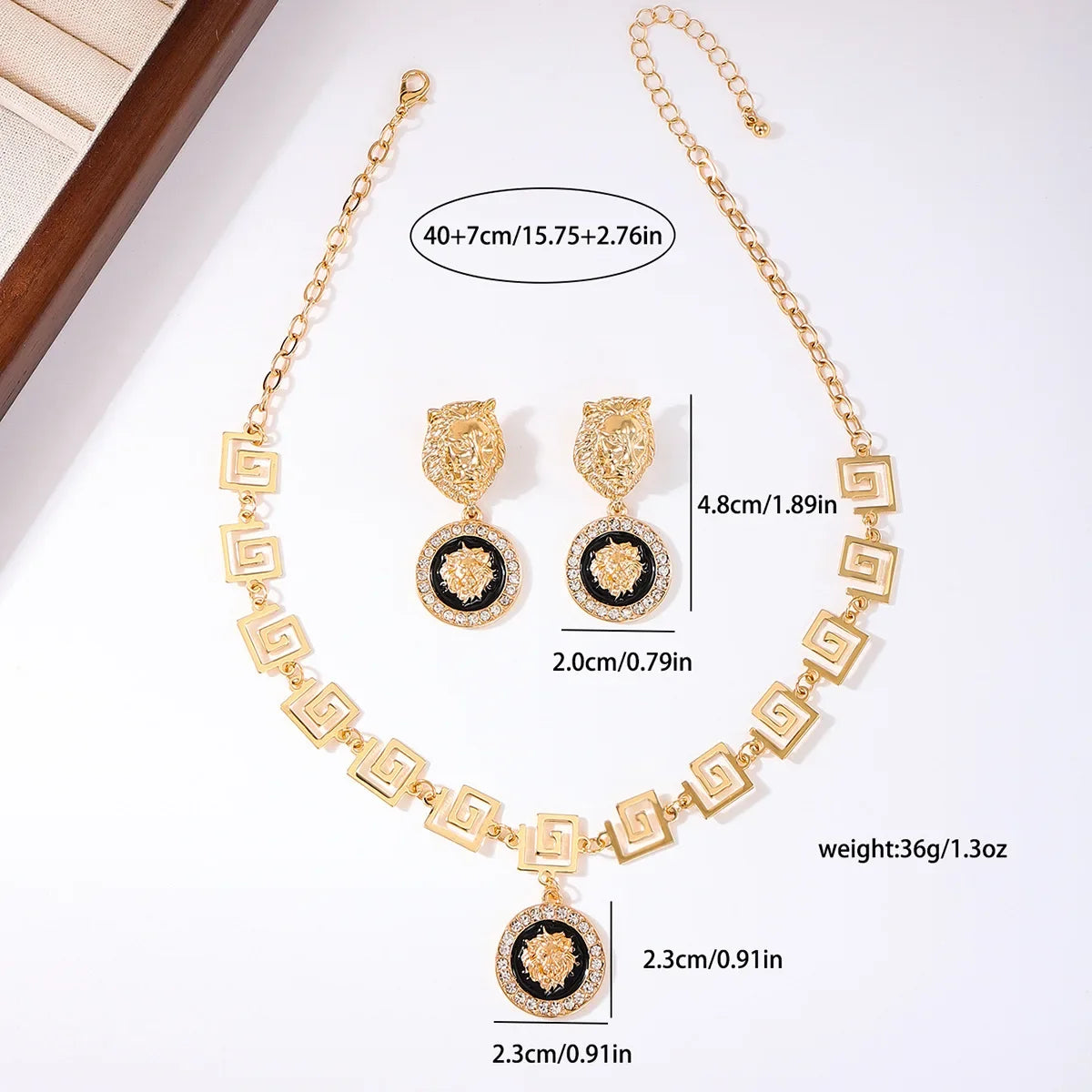 Parure de Bijoux Femme Tête de Lion Dorée – Collier & Boucles d’Oreilles Style Hip-Hop Chic | Bijoux Tendance Soirée