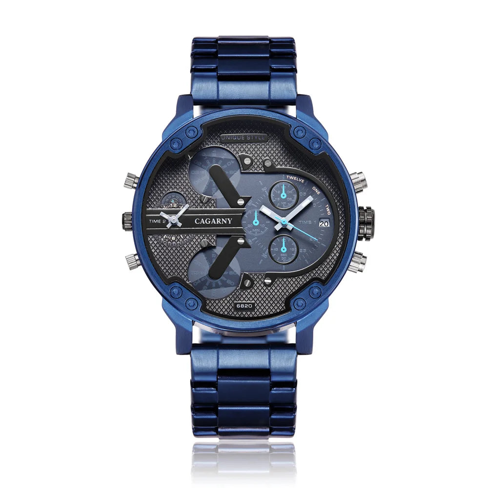 Montre Homme DualTime “Red Steel” – Chronographe Sport & Design Acier de Luxe