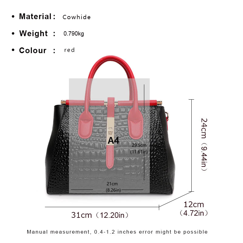 Sac à Main Femme Motif Crocodile – Grand Sac Élégant Imitation Cuir Luxe | Poignées Contrastées Mode Chic