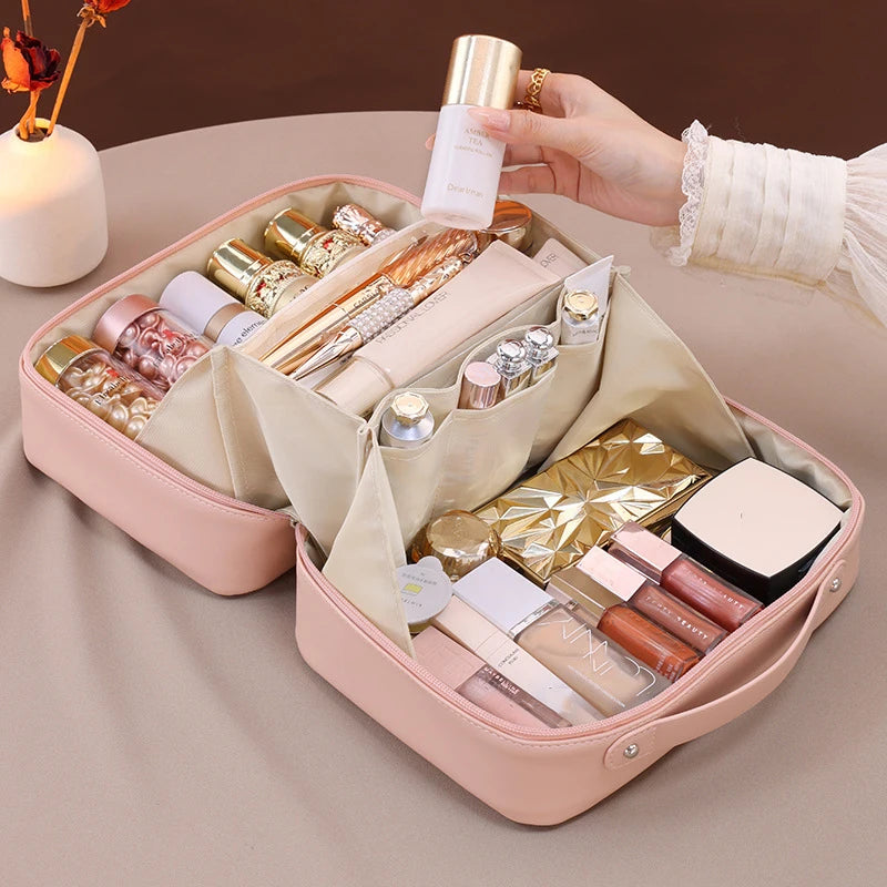 Trousse de Maquillage Femme Grande Capacité – Pochette de Voyage Multifonction en Cuir PU | Rangement Cosmétique Élégant et Pratique