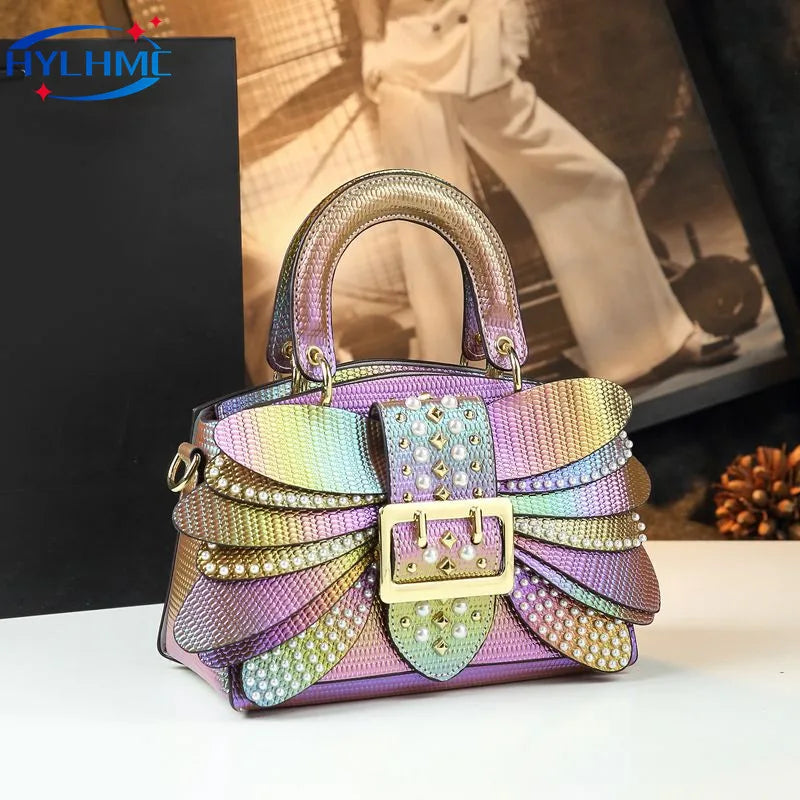 Sac à Main Femme Luxe Perles & Rivets – Modèle Élégant à Poignée Rigide | Style Glamour et Original Haut de Gamme