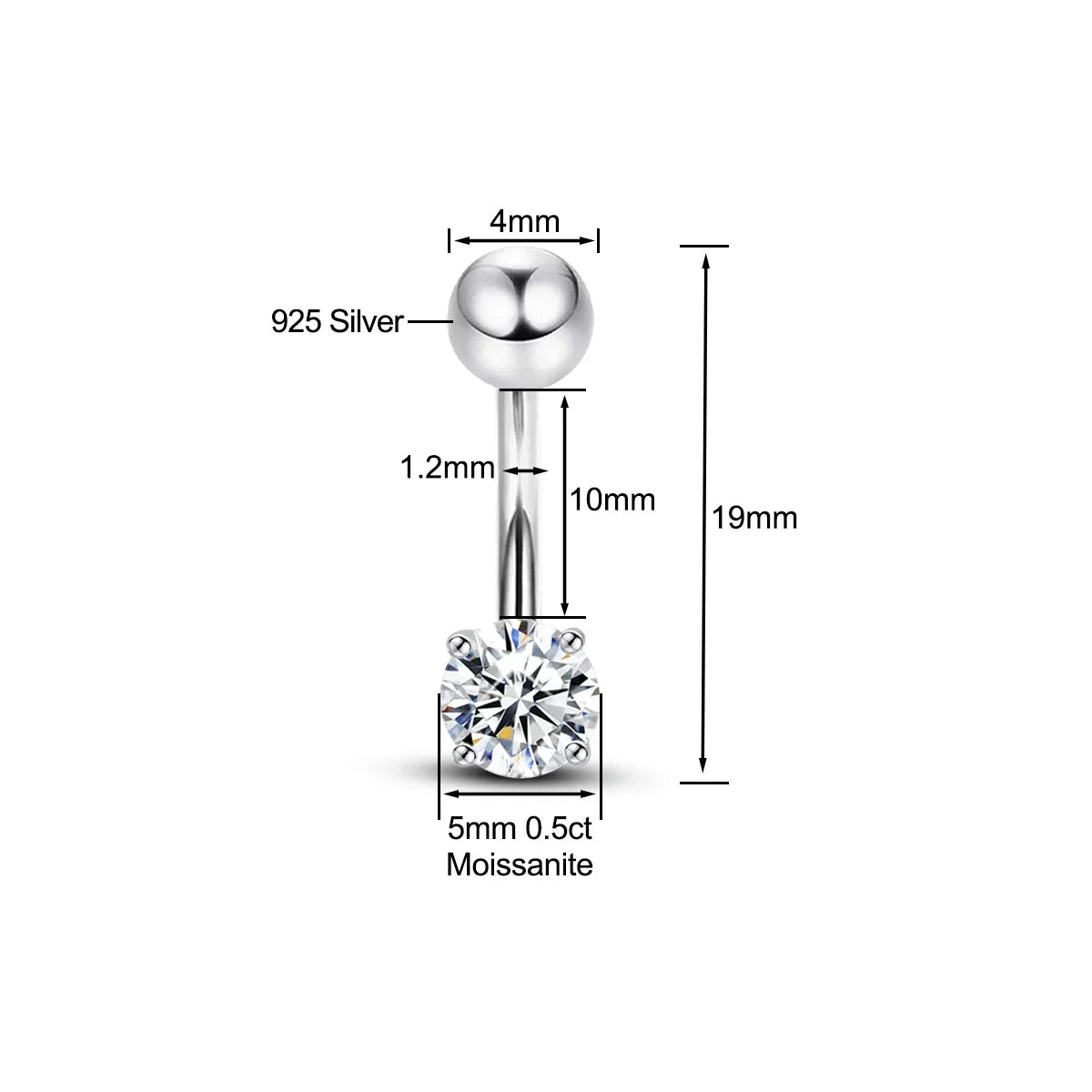 Piercing de Nombril en Argent 925 avec Pierre Moissanite – Élégance & Brillance de Luxe