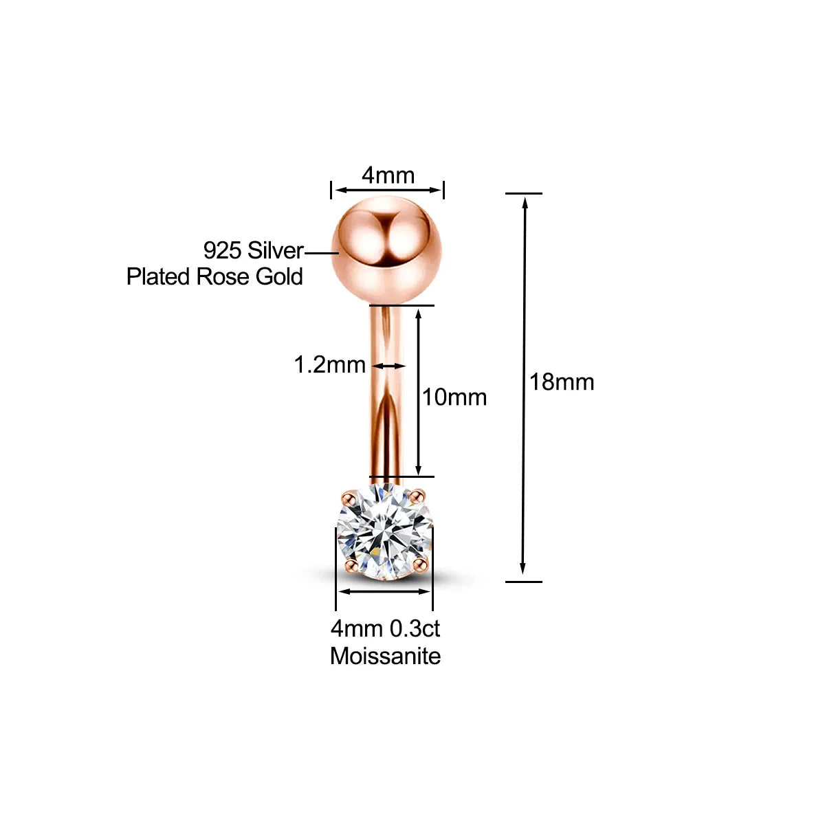 Piercing de Nombril en Argent 925 avec Pierre Moissanite – Élégance & Brillance de Luxe