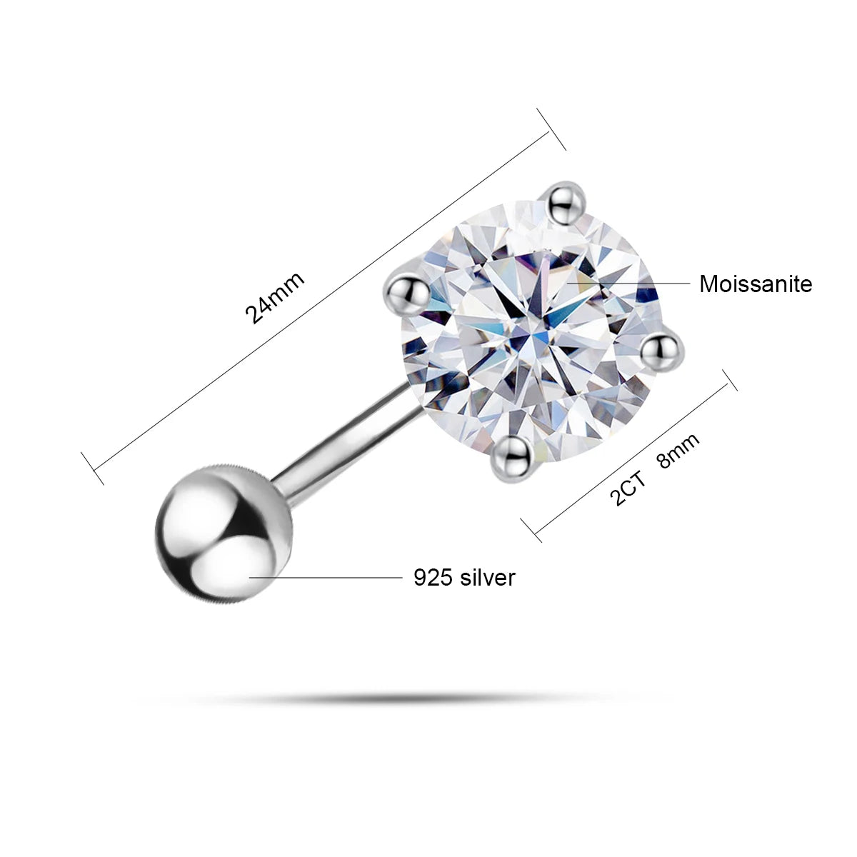 Piercing de Nombril en Argent 925 avec Pierre Moissanite – Élégance & Brillance de Luxe