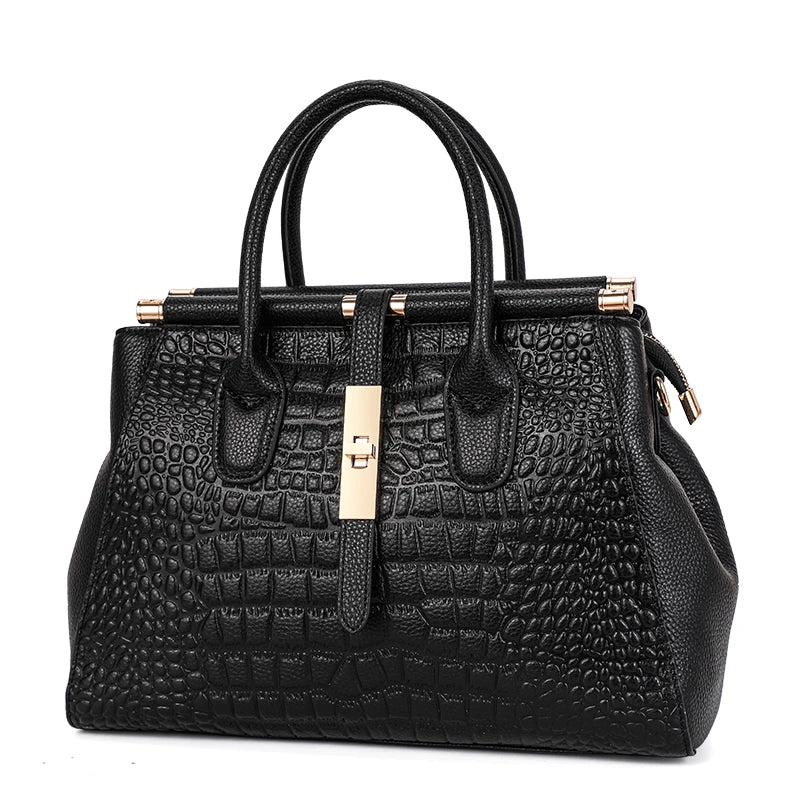 Sac à Main Femme Motif Crocodile – Grand Sac Élégant Imitation Cuir Luxe | Poignées Contrastées Mode Chic