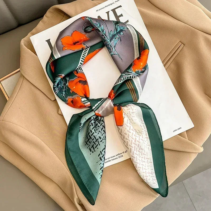 Foulard Carré Satiné Femme – Imprimé Élégant Style Soie | Accessoire Chic pour Cheveux, Cou ou Sac à Main