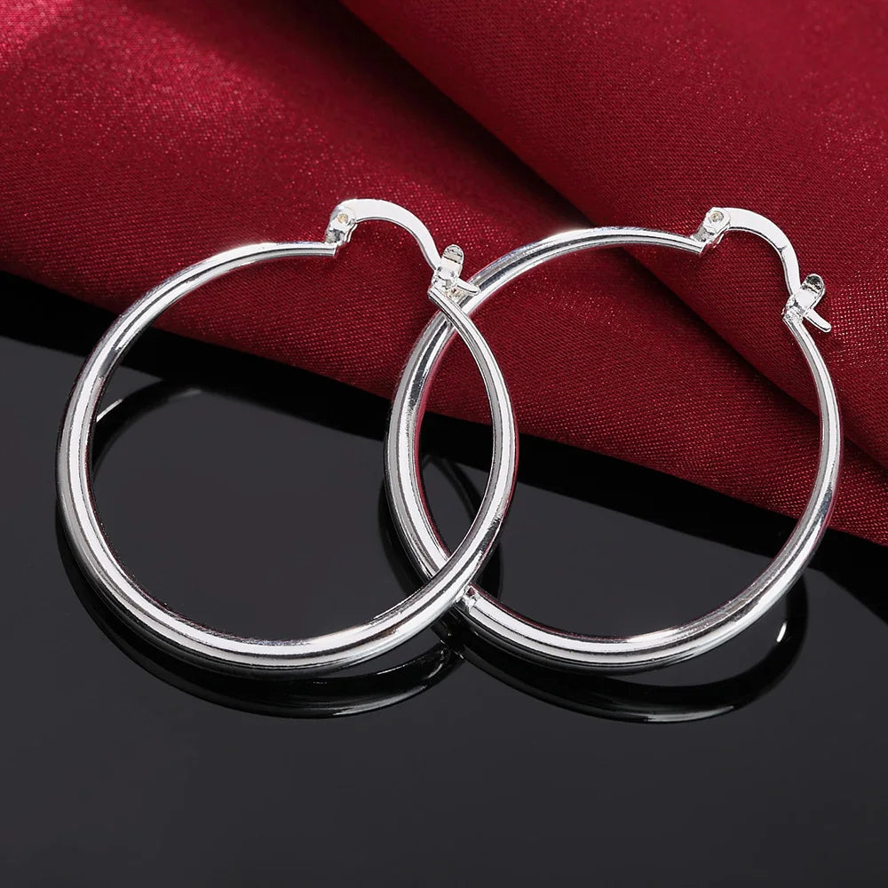Boucles d’Oreilles Créoles en Argent 925 – Design Rond Lisse 40 mm | Élégance Classique & Intemporelle pour Femme