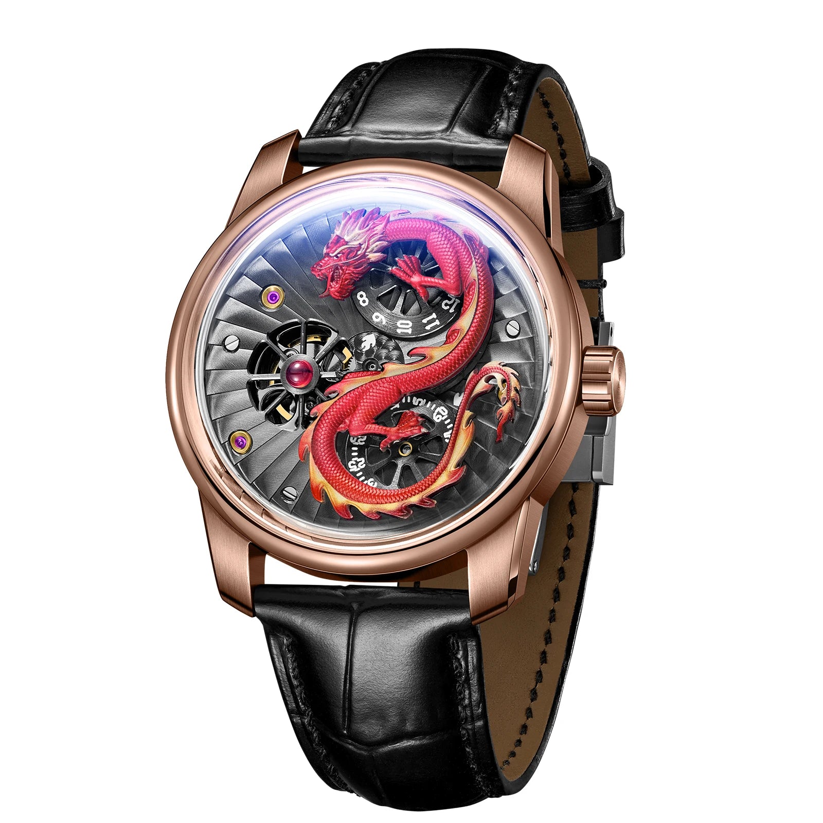 Montre automatique homme “Dragon Royal” – Édition Prestige en or et cuir véritable