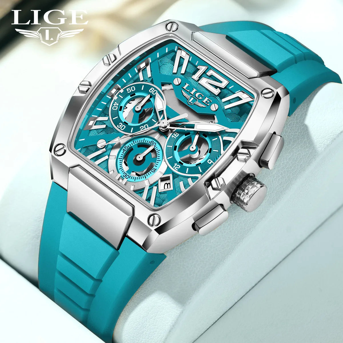 Montre Homme “LIGE Chrono Sport” — Design Carré, Chronographe Lumineux & Style Élégance Urbaine