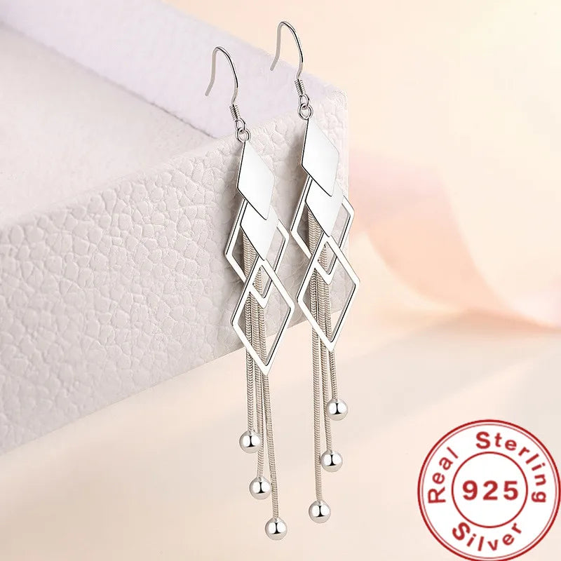 Boucles d’Oreilles Longues en Argent 925 – Design Géométrique Élégant & Détails Scintillants | Bijou Chic pour Femme