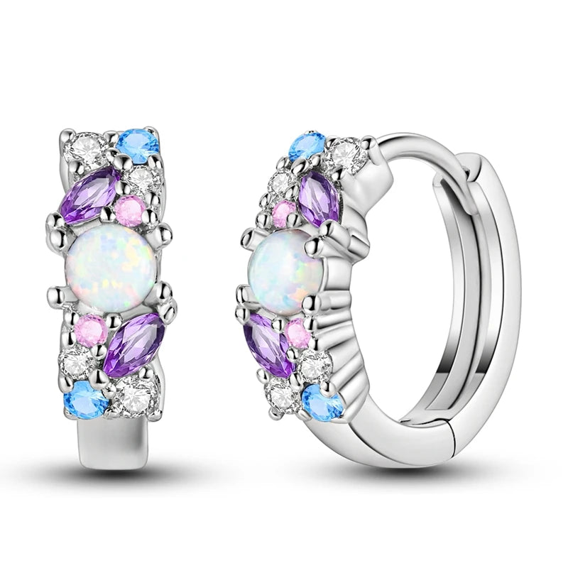 Boucles d’Oreilles Créoles Scintillantes en Argent 925 – Zircons Multicolores & Design Élégant | Bijou Hypoallergénique de Luxe pour Femme