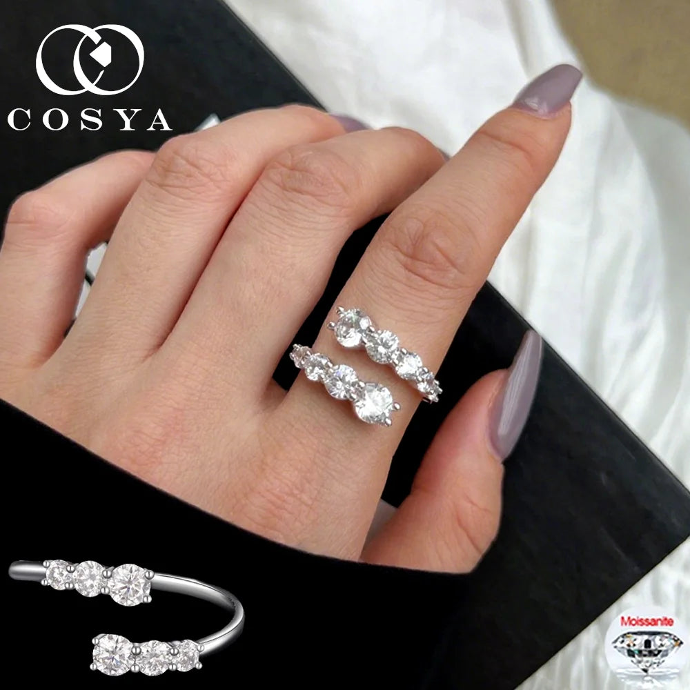 Bague Ouverte en Argent 925 avec Pierre Moissanite – Design Raffiné & Ajustable | Élégance et Éclat Intemporel pour Femme
