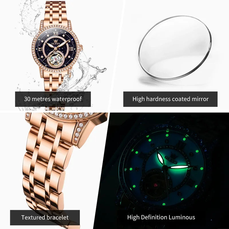 Montre Automatique Femme Luxe – Design Squelette & Détails Diamants | Élégante, Brillante et Intemporelle