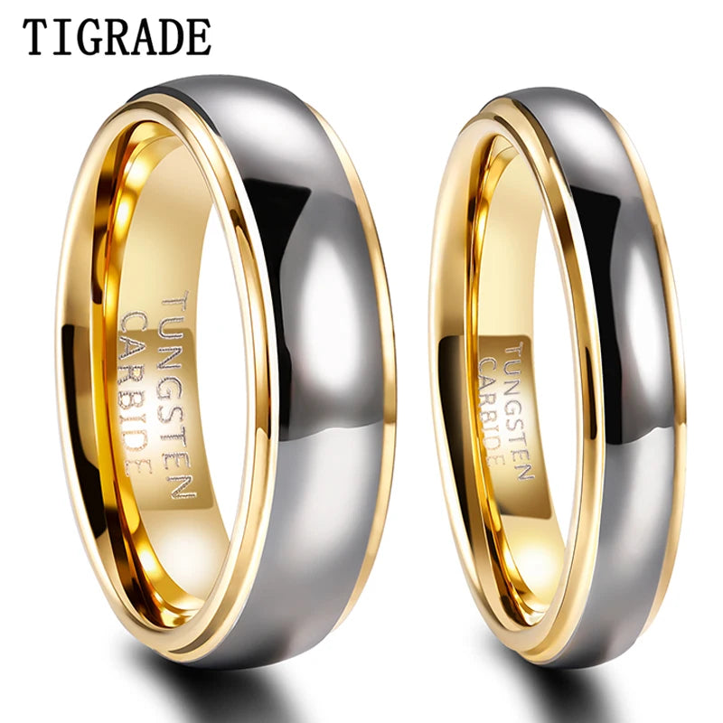 Bague Alliance en Tungstène Or et Argent – Homme & Femme | Finition Polie 4mm / 6mm – Résistante et Élégante