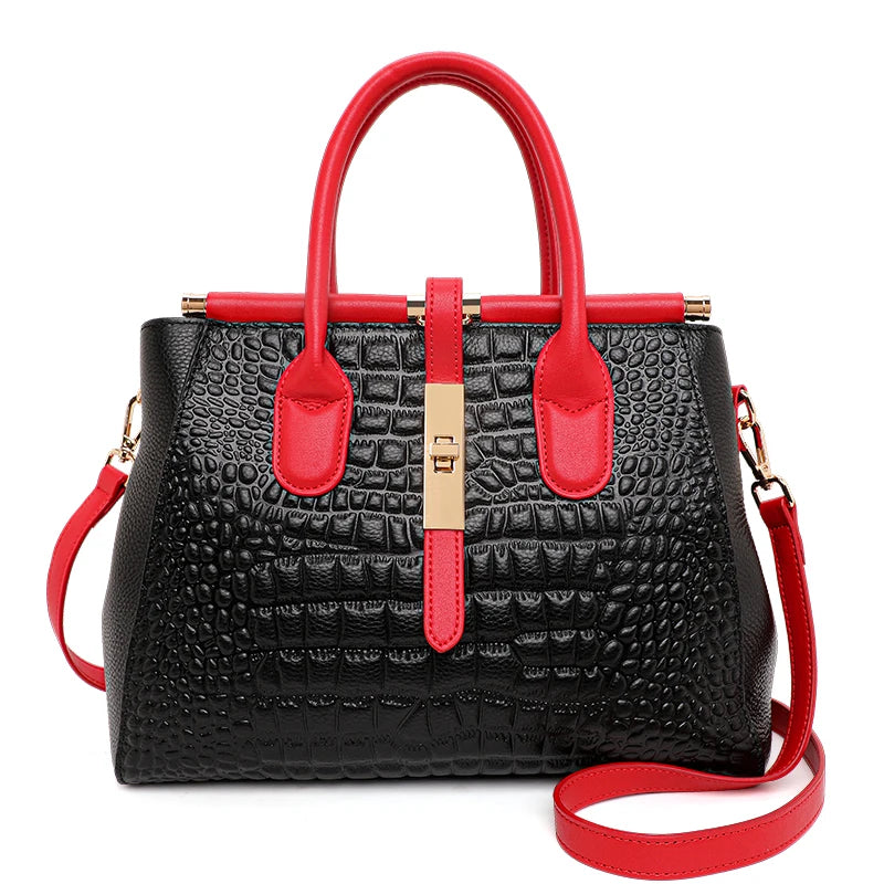 Sac à Main Femme Motif Crocodile – Grand Sac Élégant Imitation Cuir Luxe | Poignées Contrastées Mode Chic