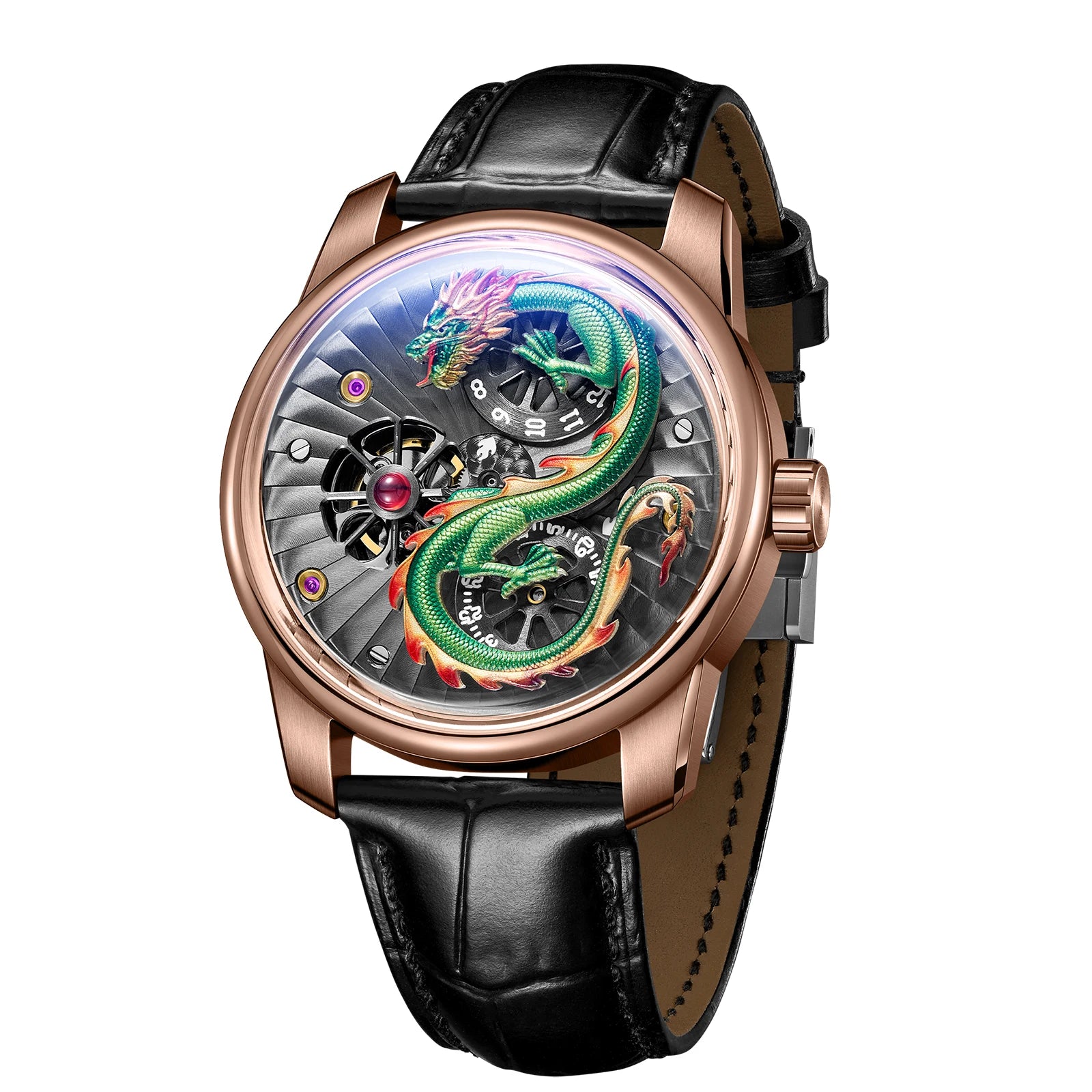 Montre automatique homme “Dragon Royal” – Édition Prestige en or et cuir véritable