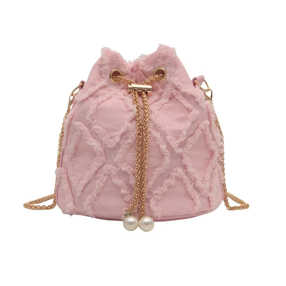 Sac Seau en Jean avec Perles et Chaîne Dorée – Élégance Décontractée & Style Coréen Tendance