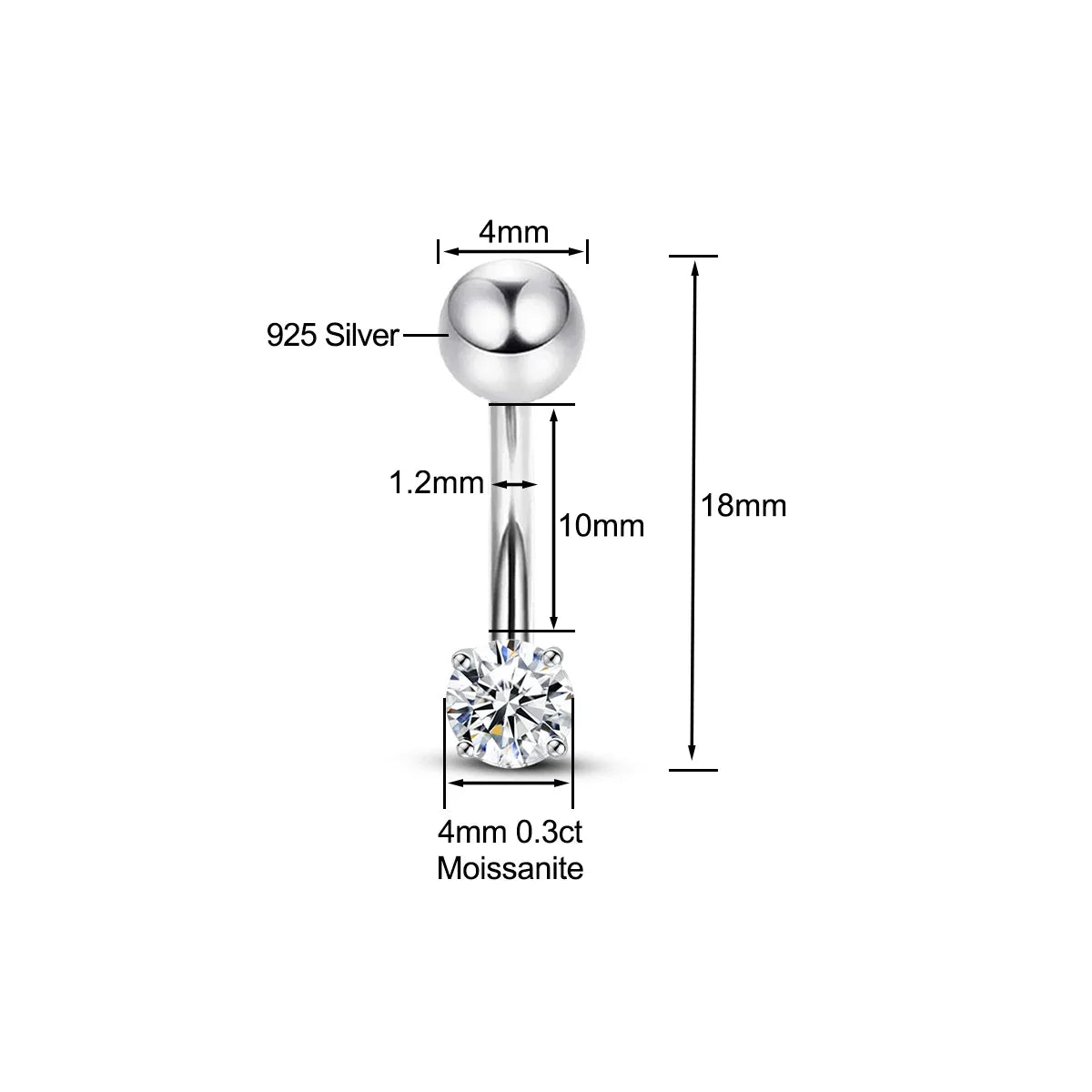 Piercing de Nombril en Argent 925 avec Pierre Moissanite – Élégance & Brillance de Luxe