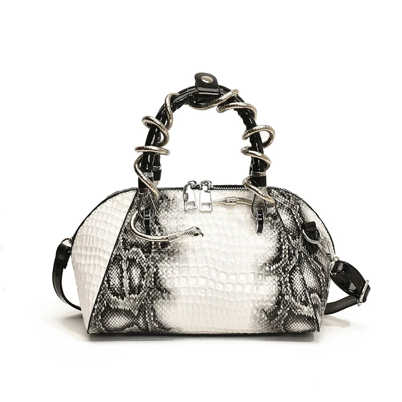 Sac à Main Femme Motif Crocodile – Modèle Luxe à Poignée Rigide | Détails Dorés Élégants Style Moderne Chic