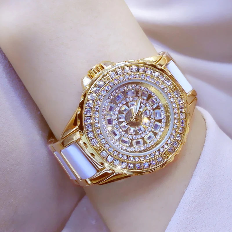 Montre Femme Luxe Dorée – BS Bee Sister | Cadran & Bracelet Ornés de Cristaux Étincelants | Élégance et Brillanc