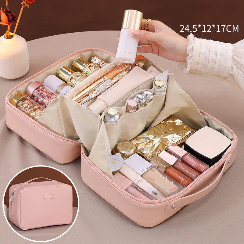 Trousse de Maquillage Femme Grande Capacité – Pochette de Voyage Multifonction en Cuir PU | Rangement Cosmétique Élégant et Pratique