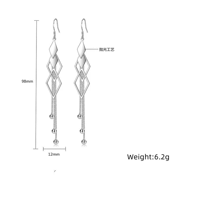 Boucles d’Oreilles Longues en Argent 925 – Design Géométrique Élégant & Détails Scintillants | Bijou Chic pour Femme