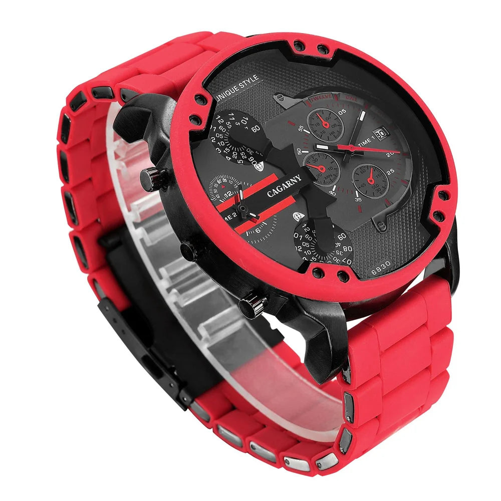 Montre Homme DualTime “Red Steel” – Chronographe Sport & Design Acier de Luxe