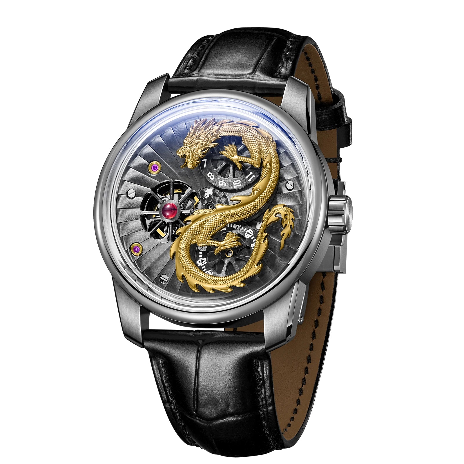 Montre automatique homme “Dragon Royal” – Édition Prestige en or et cuir véritable