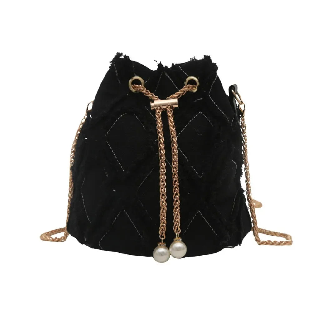 Sac Seau en Jean avec Perles et Chaîne Dorée – Élégance Décontractée & Style Coréen Tendance