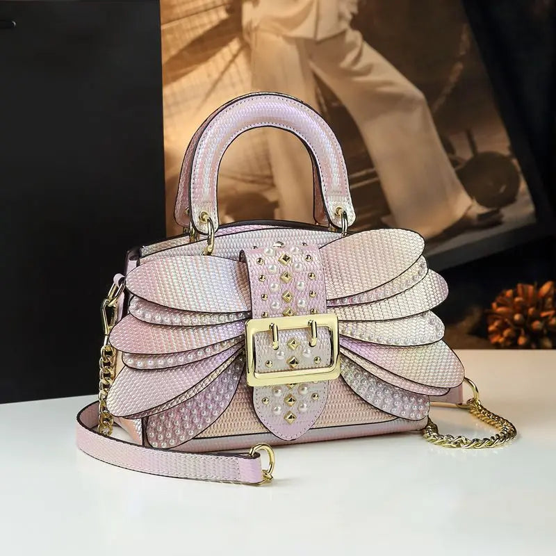 Sac à Main Femme Luxe Perles & Rivets – Modèle Élégant à Poignée Rigide | Style Glamour et Original Haut de Gamme