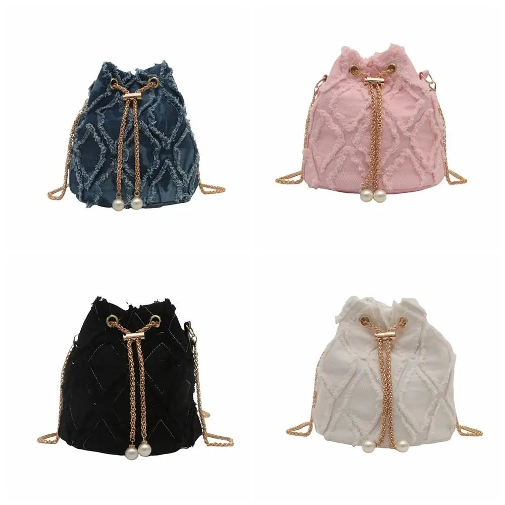 Sac Seau en Jean avec Perles et Chaîne Dorée – Élégance Décontractée & Style Coréen Tendance