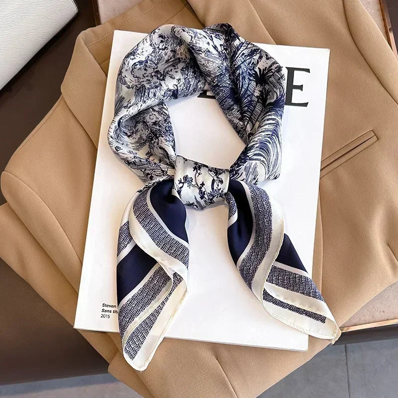 Foulard Carré Satiné Femme – Imprimé Élégant Style Soie | Accessoire Chic pour Cheveux, Cou ou Sac à Main