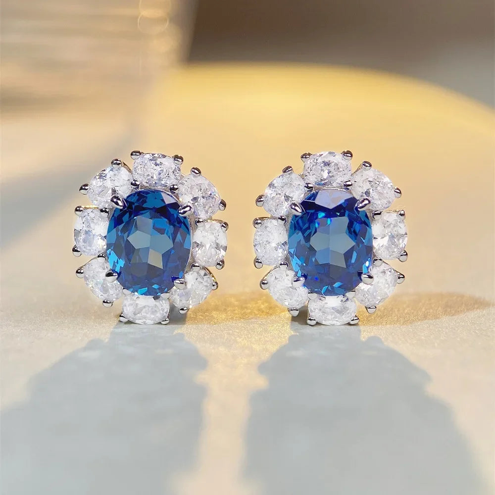 Boucles d’Oreilles Moissanite & Aigue-Marine en Platine PT950 – Éclat Précieux et Élégance Intemporelle