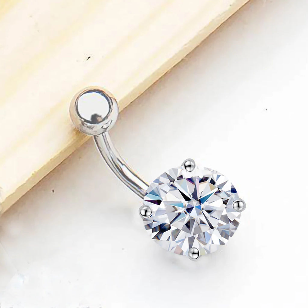 Piercing de Nombril en Argent 925 avec Pierre Moissanite – Élégance & Brillance de Luxe