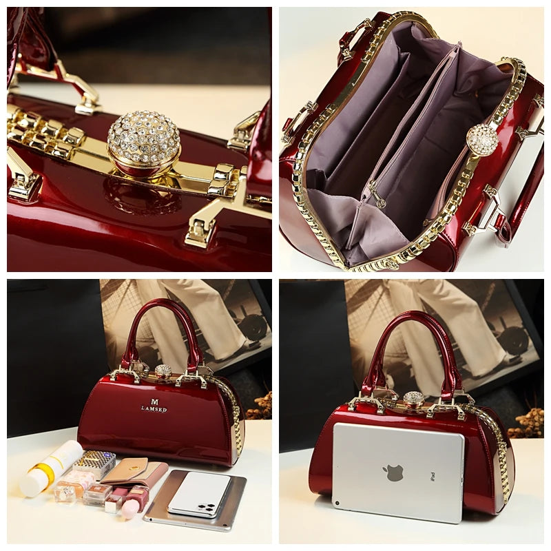 Sac à Main Femme Luxe Élégant – Grand Format avec Détails Dorés | Poignée Rigide & Bandoulière Chic – Mariage, Soirée, Cérémonie