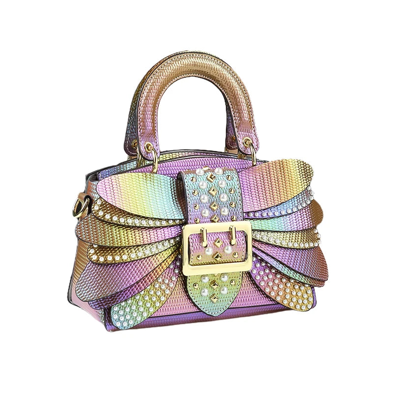 Sac à Main Femme Luxe Perles & Rivets – Modèle Élégant à Poignée Rigide | Style Glamour et Original Haut de Gamme