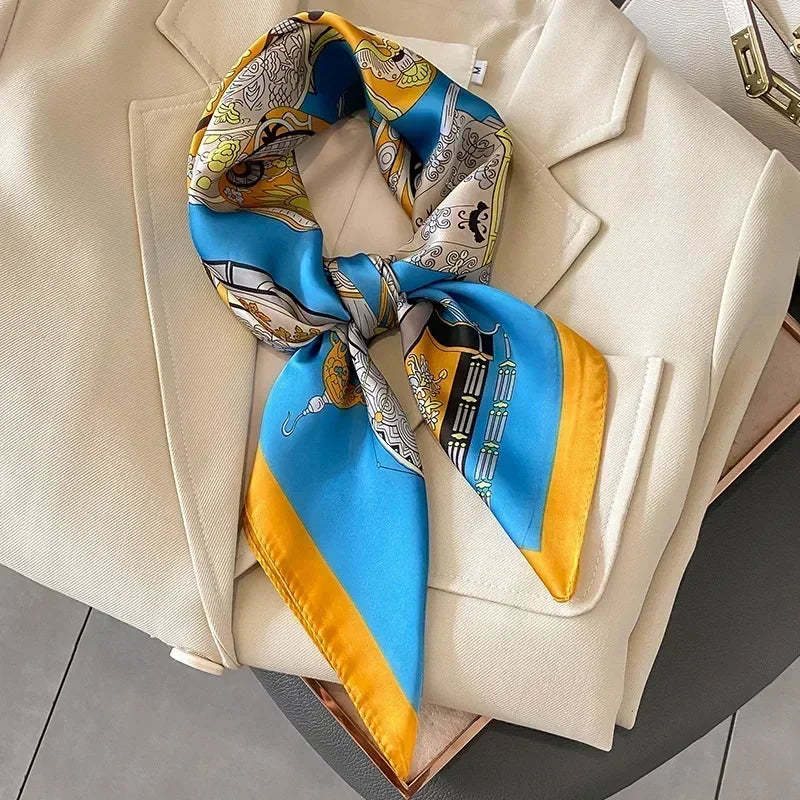 Foulard Carré Satiné Femme – Imprimé Élégant Style Soie | Accessoire Chic pour Cheveux, Cou ou Sac à Main