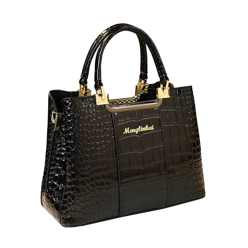 Sac à Main Femme Élégant Motif Crocodile – Modèle Luxe à Poignées Rigides et Finitions Dorées | Style Chic et Intemporel