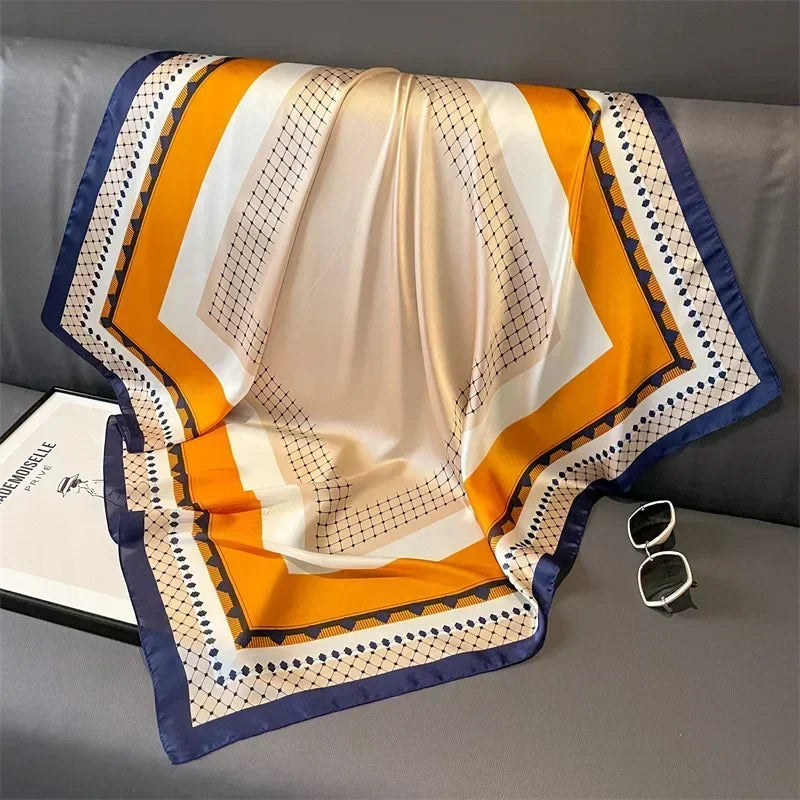 Foulard Carré Satiné Femme – Imprimé Élégant Style Soie | Accessoire Chic pour Cheveux, Cou ou Sac à Main