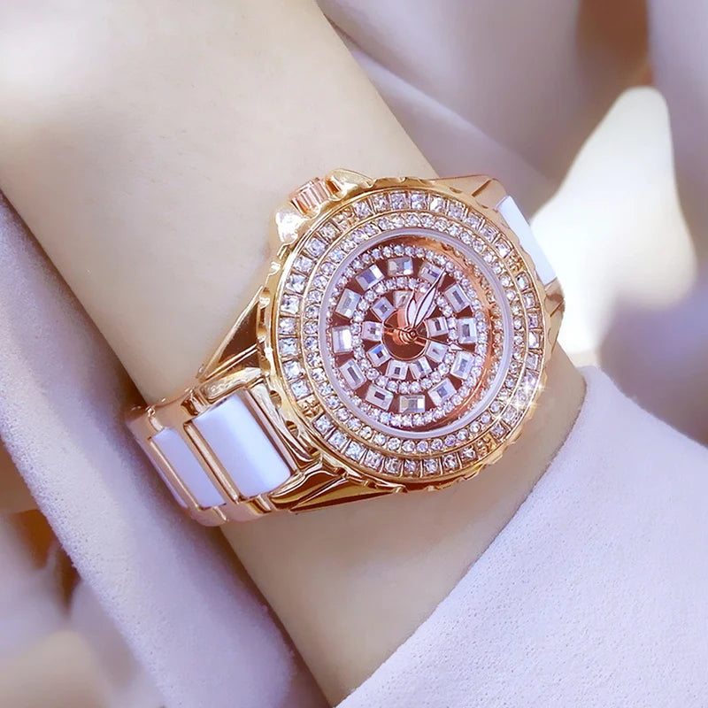 Montre Femme Luxe Dorée – BS Bee Sister | Cadran & Bracelet Ornés de Cristaux Étincelants | Élégance et Brillanc