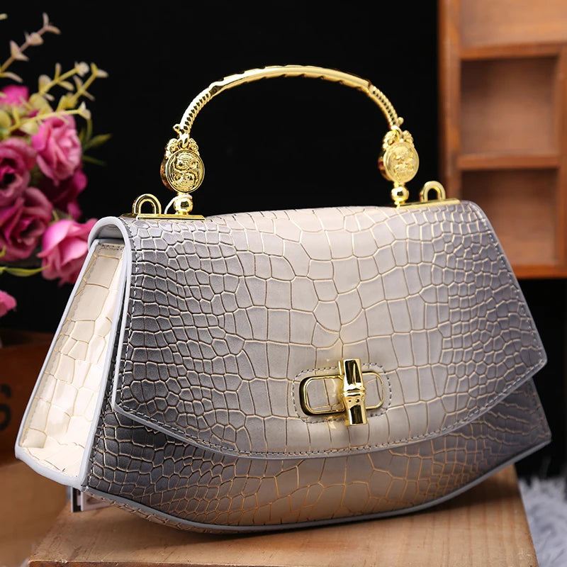 Sac à Main Femme en Cuir Véritable – Motif Crocodile Chic | Sac Bandoulière Élégant & Compact, Style Luxe 2024