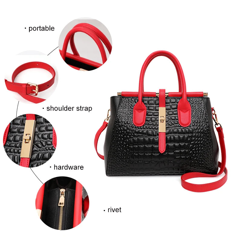 Sac à Main Femme Motif Crocodile – Grand Sac Élégant Imitation Cuir Luxe | Poignées Contrastées Mode Chic
