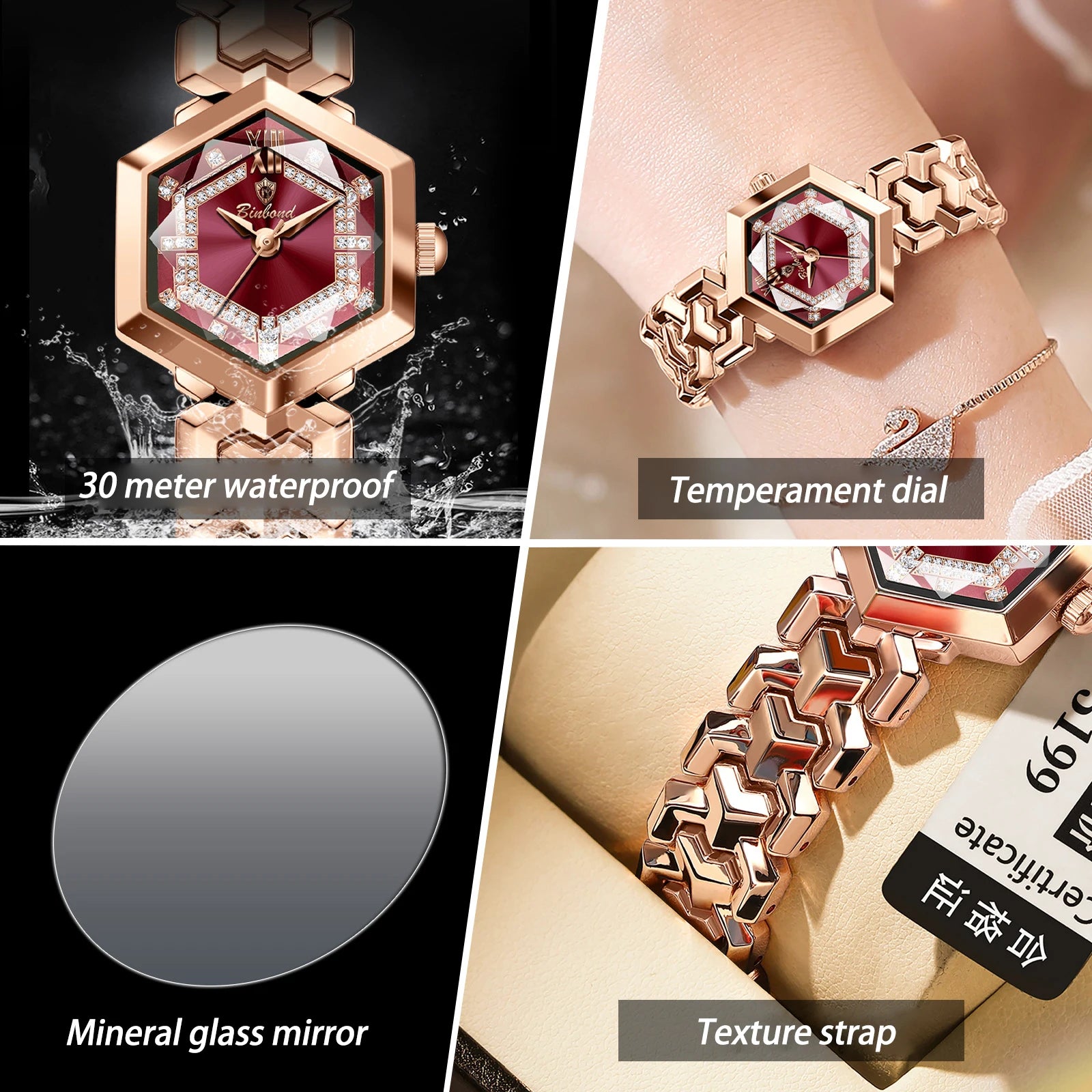 Montre Femme UTHAI CQ0435 – Design Hexagonal Élégant, Verre Stéréoscopique, Étanche & Luxueuse