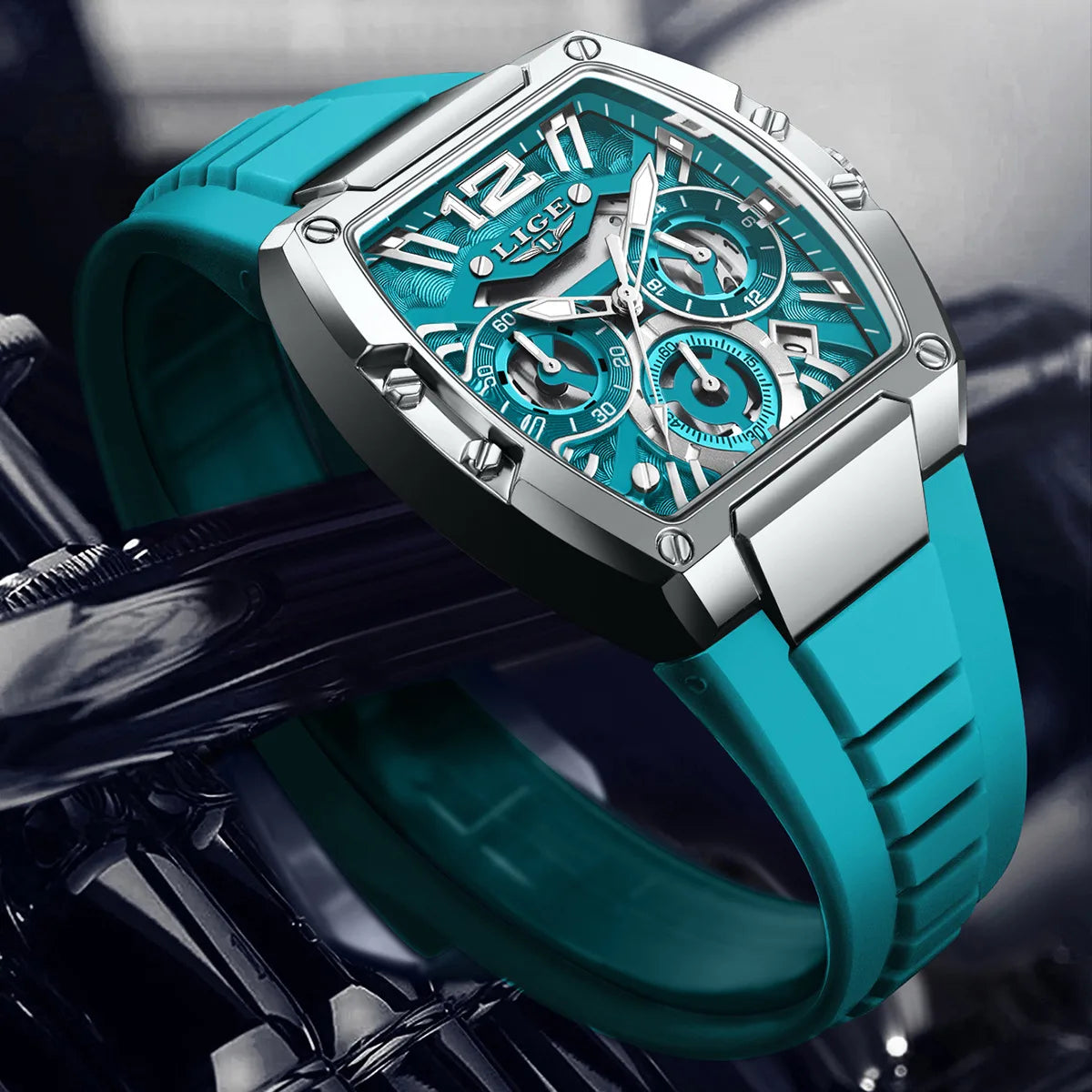 Montre Homme “LIGE Chrono Sport” — Design Carré, Chronographe Lumineux & Style Élégance Urbaine