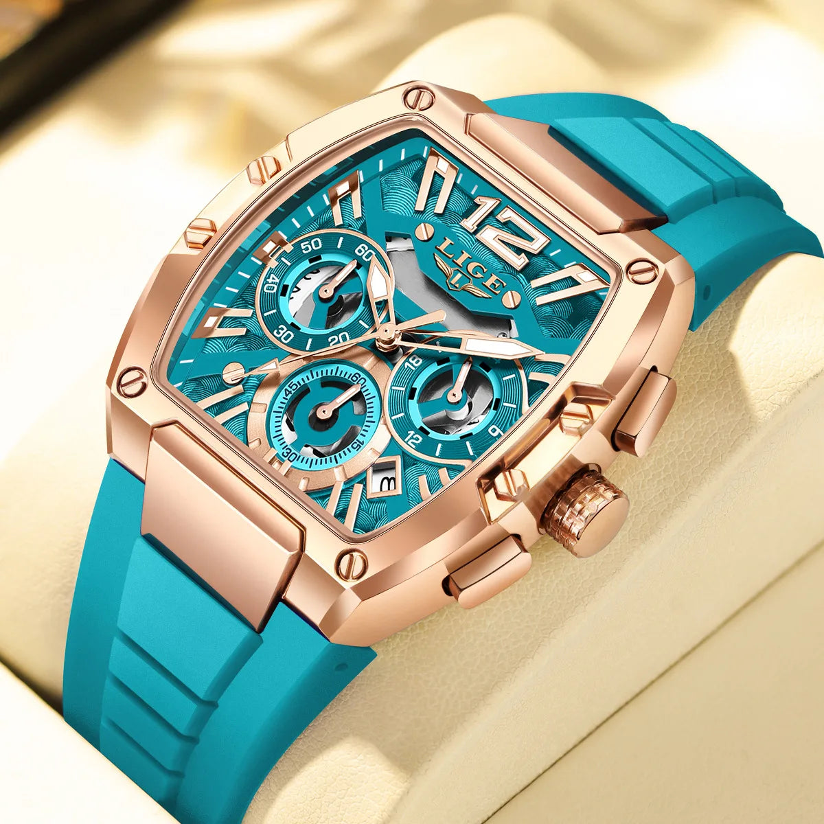 Montre Homme “LIGE Chrono Sport” — Design Carré, Chronographe Lumineux & Style Élégance Urbaine