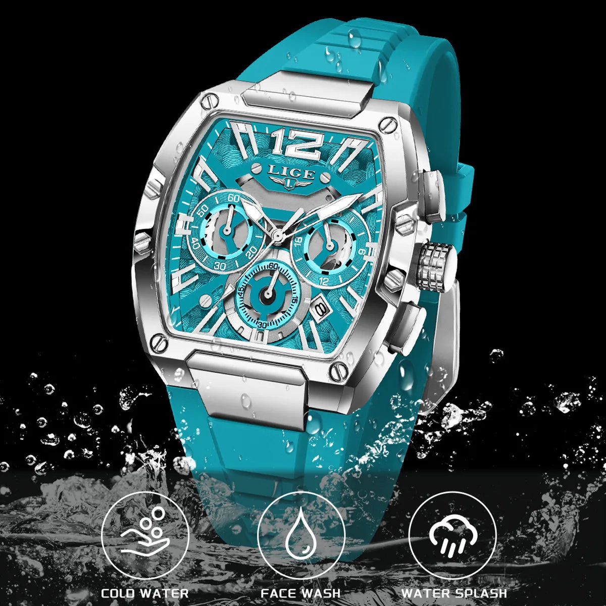 Montre Homme “LIGE Chrono Sport” — Design Carré, Chronographe Lumineux & Style Élégance Urbaine