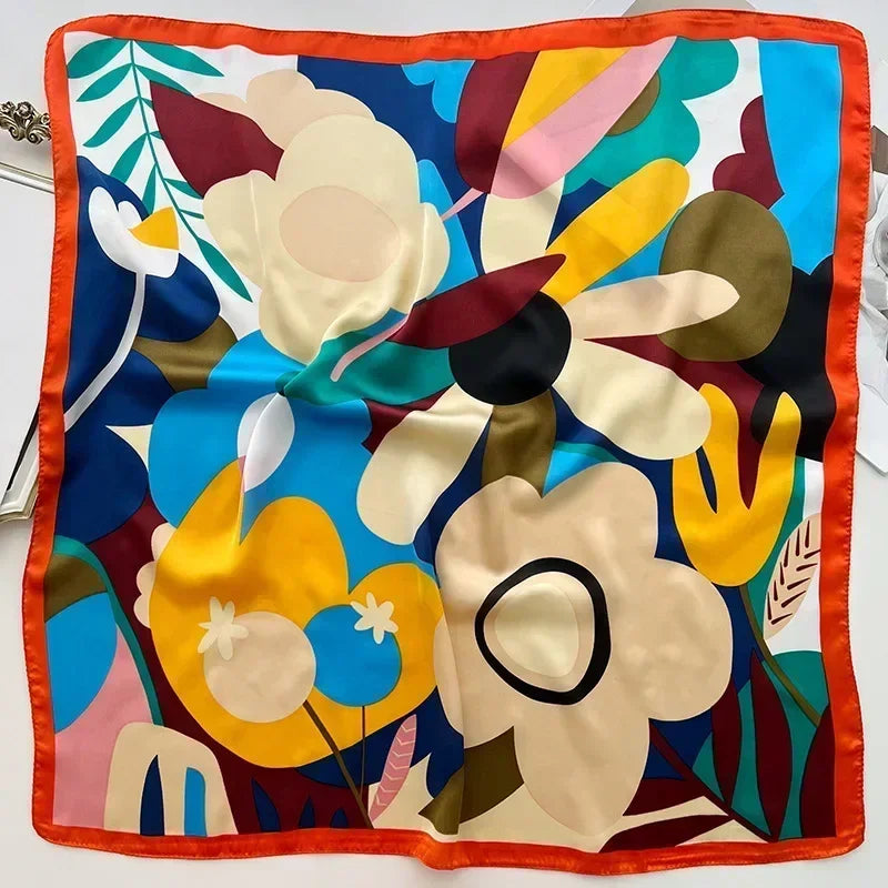 Foulard Carré Satiné Femme – Imprimé Élégant Style Soie | Accessoire Chic pour Cheveux, Cou ou Sac à Main