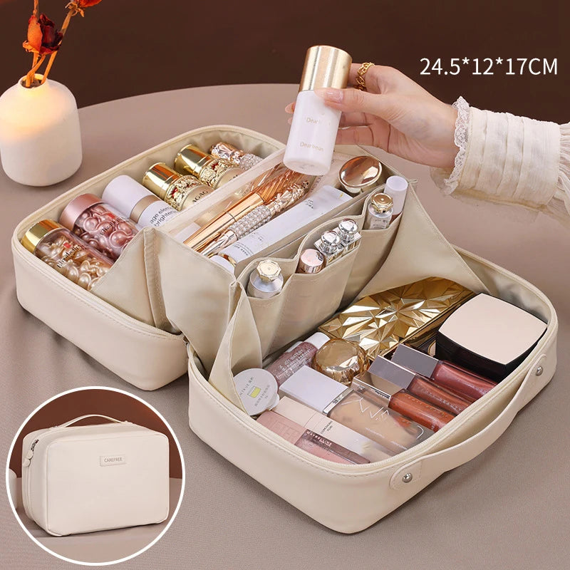 Trousse de Maquillage Femme Grande Capacité – Pochette de Voyage Multifonction en Cuir PU | Rangement Cosmétique Élégant et Pratique