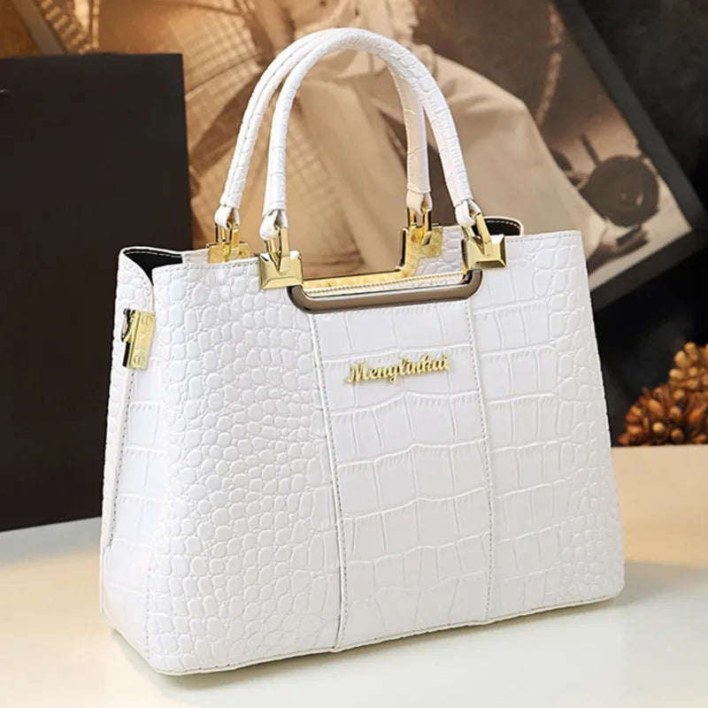 Sac à Main Femme Élégant Motif Crocodile – Modèle Luxe à Poignées Rigides et Finitions Dorées | Style Chic et Intemporel